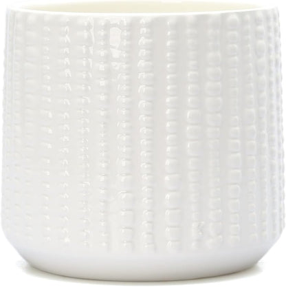 Arktiva Ceramic Planter Pot with Drainage Hole, 5 Inch Dia, Indoor and Outdoor, Home Patio Garden, Plants Flower Succulent, Textured Round (White)
