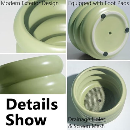 3 Piece Modern Ceramic Planter, 6.5/4.7/3.5 Inch Green Plant Pot Set of 3 Unique Planters for Outdoor Indoor Flower Pots Plants with Drainage Holes Home & Office Decor with Mesh Pad