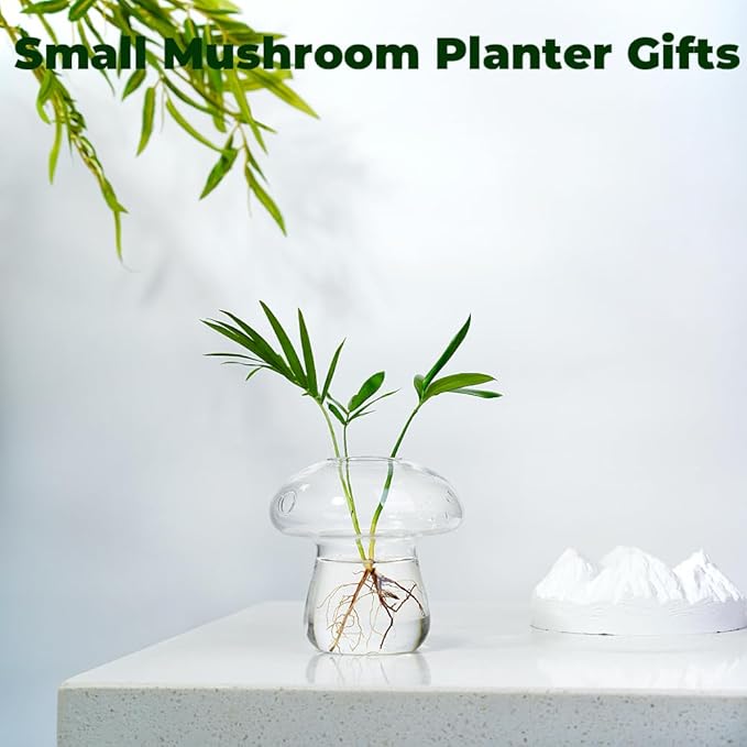 Wall Hanging Mushroom Vase, Small Plant Propagation Stations Cute Mushroom Glass Planter Terrarium Indoor Hydroponic Flower Holder for Elegant Home Decor Gifts, Clear, 1 PC