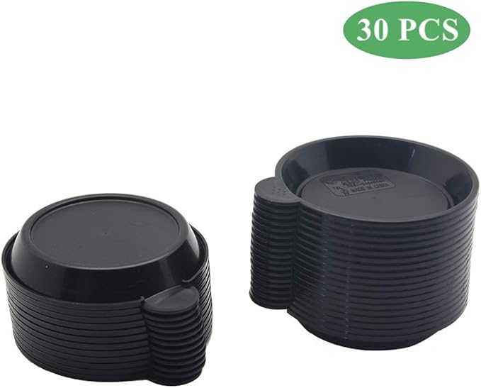 BangQiao 30 Pack 3.15 Inch Plastic Tiny Round Plant Pot Saucer Tray for Indoor and Outdoor Plants, Black