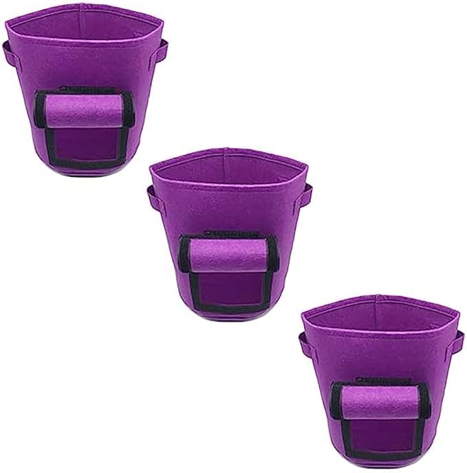 Ulalaza 3PCS Potato Grow Bags with Flap Plant Grow Bags Fabric Multi Ribbon Potato Bag Tomato Vegetable Growth Non-Woven Felt Planting Bag Transparent