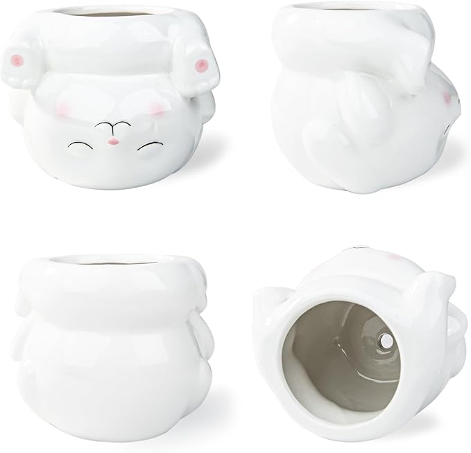 Cute Animal Ceramics Planter Succulent Pot with Drainage, 4.4 Inch Plant Pot for Indoor Mini Plants Flower Cactus, Home and Garden Decor Fun Rabbit Gifts
