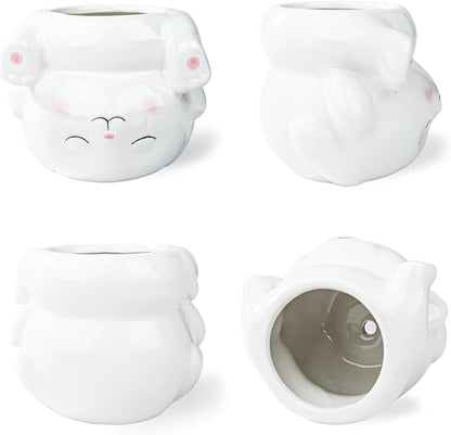 Cute Animal Ceramics Planter Succulent Pot with Drainage, 4.4 Inch Plant Pot for Indoor Mini Plants Flower Cactus, Home and Garden Decor Fun Rabbit Gifts