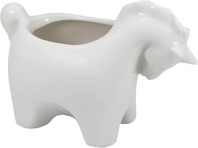 Cute Unicorn Succulent Planter Pot with Drainage Tray, Small White Ceramic Cactus Flower Container, Animal Shaped Indoor Air Plants Holder
