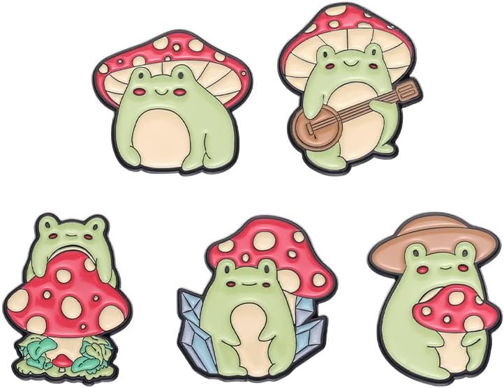 5 Pcs Creative Enamel Frog Brooches Pins for Men Women Funny Anime Rabbit Hedgehog Pins for Backpacks Cartoon Enamel Brooch Badge Lapel Jewelry Gift