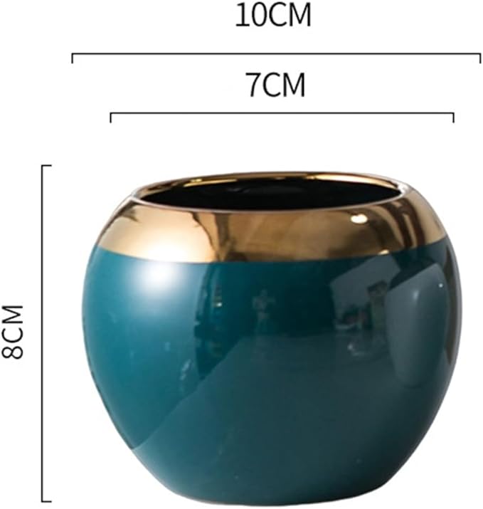 Green Gold Spherical Ceramic Plant Pots Succulent Small Plant Pot Indoor Modern Decorative Indoor-Outdoor Garden Plant Pots with Drainage Holes - Plants Not Included 3.94 x 3.94 x 3.15 Inch