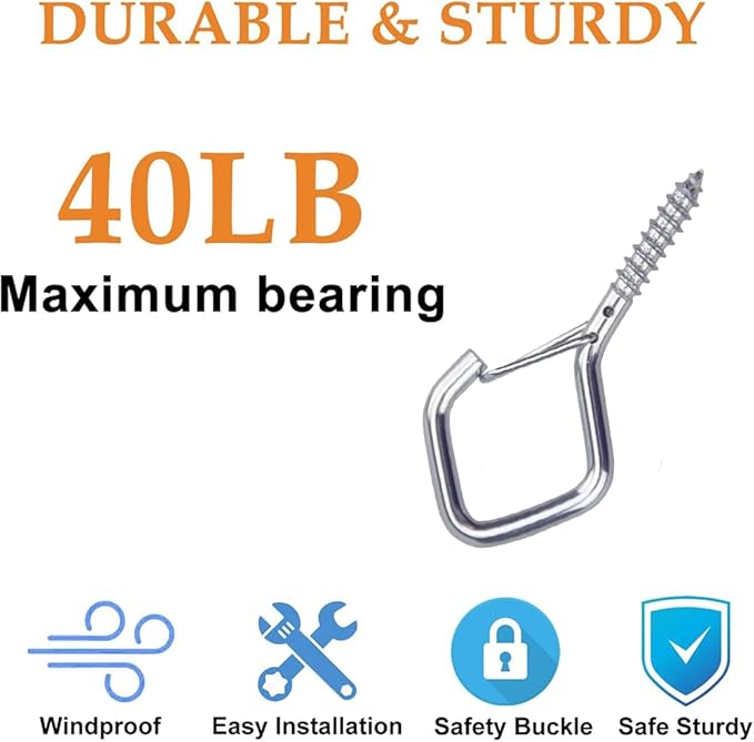 32-Pack Heavy-Duty Silver Screw Eye Hooks with Safety Clips | Metal Ceiling Hooks for Hanging Plants, Wind Chimes, Bird Feeders & Indoor/Outdoor Lights