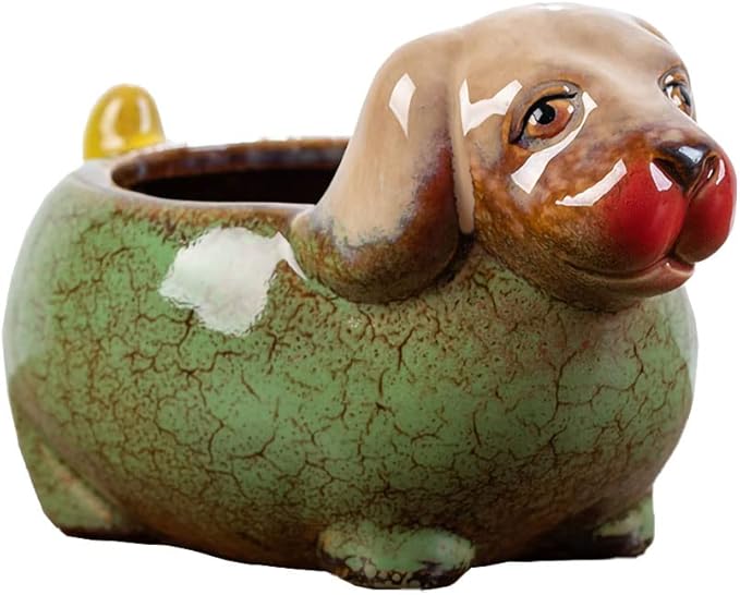 WAIT FLY Cute Animal Ceramic Flower Pot Succulent Planter-Dog