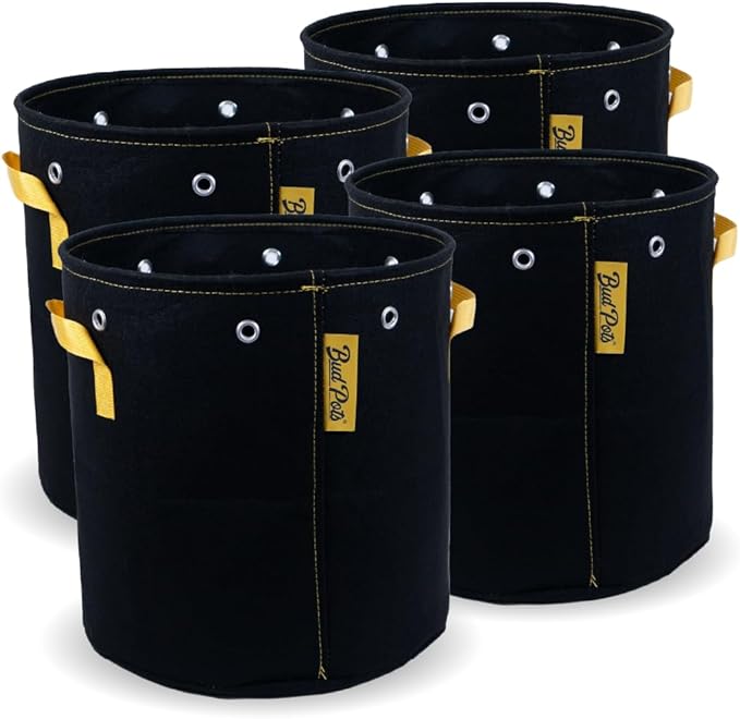 BudPots for Optimal Plant Growth | 7Ga Fabric Pots (26.5L) | 4-Pack | Metal Reinforced Rim - Sturdy & Never Collapses | Promotes Dense & Healthy Roots | Low Stress Training | Reusable