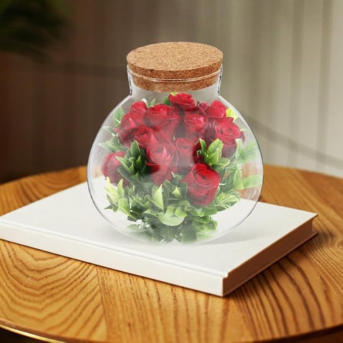 2pcs Round Glass Jar Terrarium Container Ball Succulent Plant Terrarium Buds Vases Easter Candy Jar Message Wishes Bottle with Cork Lid for Plant 15cmx16