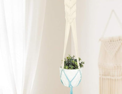 LIVALAYA Macrame Plant Hangers Wall Planter - Blue Ombre 48 Inch, for Indoor or Outdoor, 100% Cotton Rope Hanging Plant Holder with Tassel for Flower Pots and Succulents - Modern Boho Home Décor