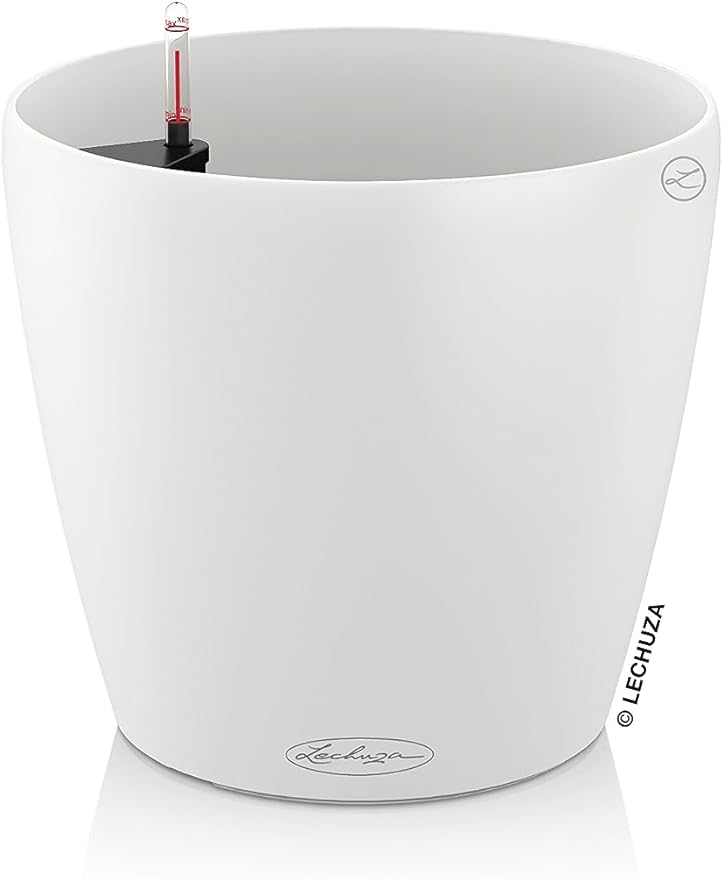 Lechuza Classico Color 21 White, Self-Watering Small Round Planter, D8.3 H7.9 in