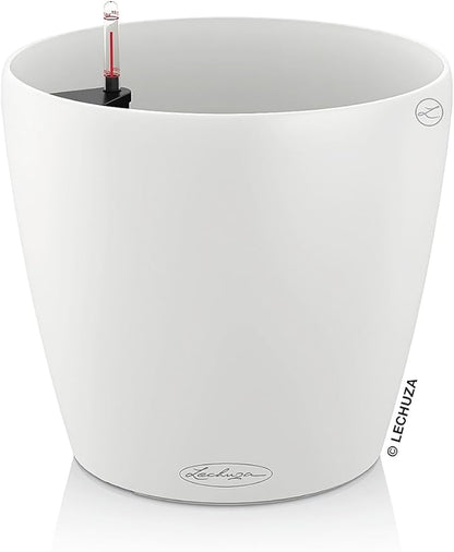 Lechuza Classico Color 21 White, Self-Watering Small Round Planter, D8.3 H7.9 in