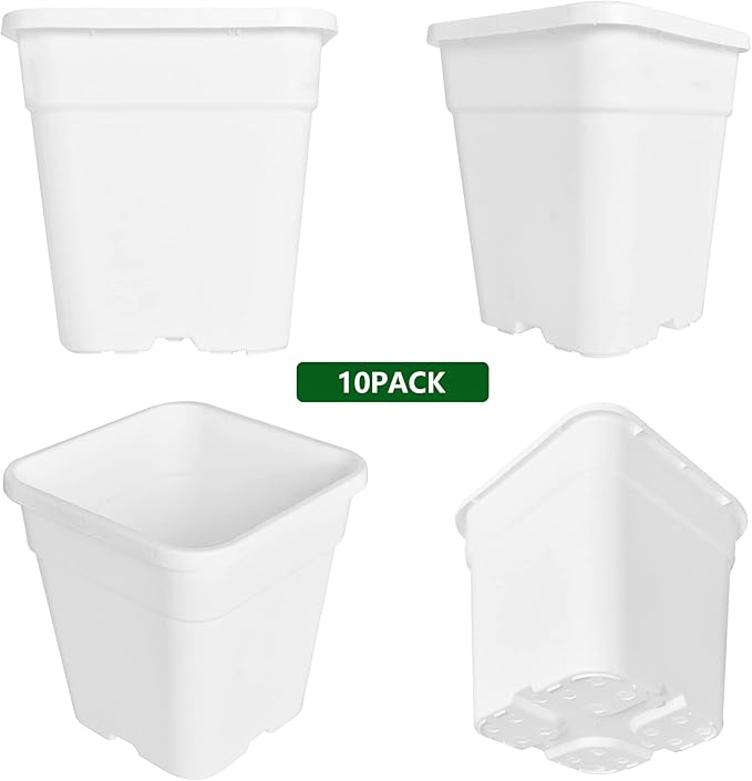 10-Pack 3 Gallon Square Planter Nursery Pots, Flower Plant Container Injection Molded Plastic Nursery Pots Gardening Pots for Indoor Outdoor Vegetables, Succulents, White