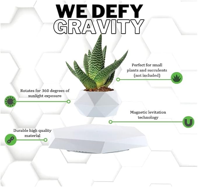 BandDlevs Floating Pots for Plants - Levitating Pot - Levitating Planter for Bonsai, Succulents, Air Plants - Floating Magnetic Display for Home Office Desks - Magnetic Levitation Plant Holder (White)