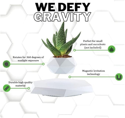 BandDlevs Floating Pots for Plants - Levitating Pot - Levitating Planter for Bonsai, Succulents, Air Plants - Floating Magnetic Display for Home Office Desks - Magnetic Levitation Plant Holder (White)