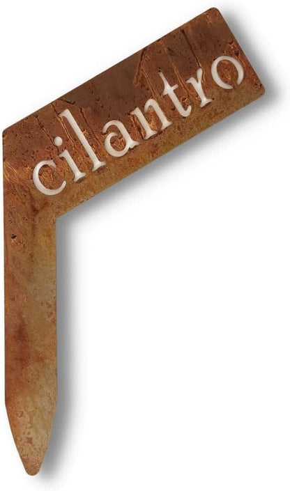 Planter Size Small Metal Garden Plant Vegetable Flower or Herb Markers 13.5 Inches Tall (cilantro, Naturally Rusted)