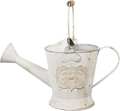 Vintage Metal Watering Can with Wooden Handle, Watering Can for Indoor/Outdoor Plants, Shabby Chic Decor for Home Balcony Courtyard Garden White