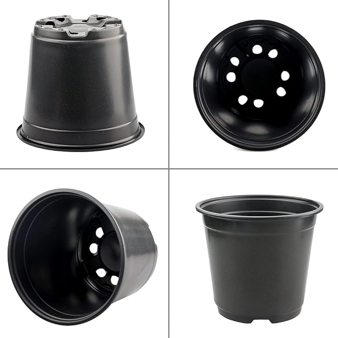 KINGLAKE 50 Pcs 6" Plastic Plants Nursery Seedlings Pots Flower Plant Container Seed Starting Pots Matte Black