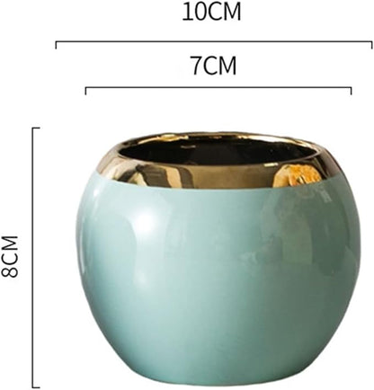 Blue Gold Spherical Ceramic Plant Pots Succulent Small Plant Pot Indoor Modern Decorative Indoor-Outdoor Garden Plant Pots with Drainage Holes - Plants Not Included 3.94 x 3.94 x 3.15 Inch