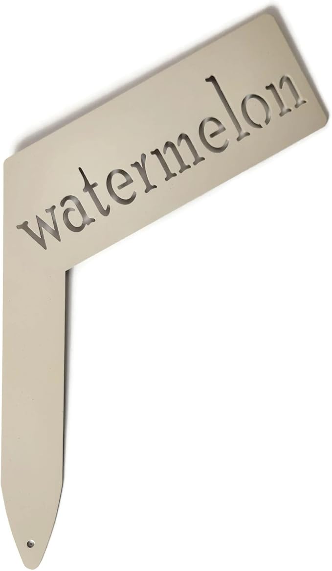 Planter Size Small Metal Garden Plant Vegetable Flower or Herb Markers 13.5 Inches Tall (watermelon, Cream)