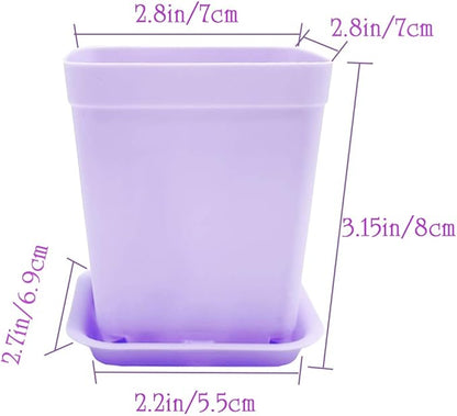 Anyumocz 24 Pack Plastic Square Nursery Pots 3 Inch Plastic Plant Pots,Flower Pot with Tray Saucer for Indoor Outdoor Garden Office Decor