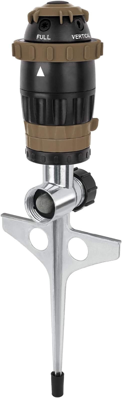 RESTMO Gear Drive Sprinkler with Metal Spike Base, 5-Pattern Heavy Duty Gardening Watering System, Multi-Adjustable Lawn Sprinkle for Garden Plant, Flower Bed and Large Yard Area Watering, Brown