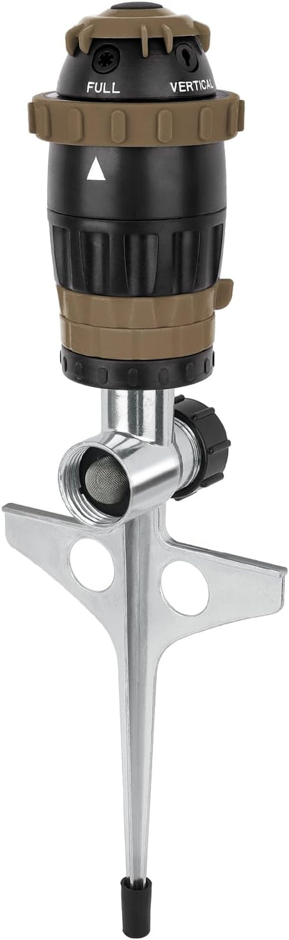 RESTMO Gear Drive Sprinkler with Metal Spike Base, 5-Pattern Heavy Duty Gardening Watering System, Multi-Adjustable Lawn Sprinkle for Garden Plant, Flower Bed and Large Yard Area Watering, Brown