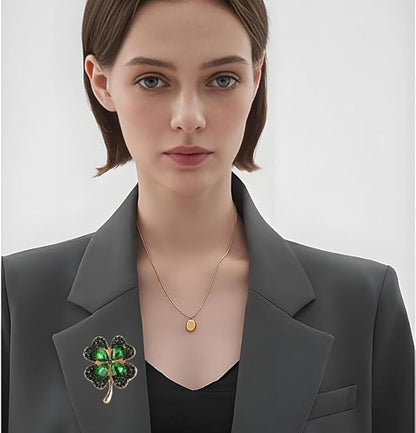 St.Patrick's Day Brooches for Women Dainty Crystal Four Leaf Lapel Pin Shamrock Hat Brooch Pins Irish Enamel Brooches Irish Holiday Costume Accessory Jewelry