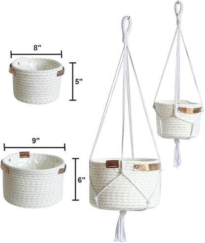 2Pack Hanging Flower Pots Plant Hangers,Wedding Party Birthday Gift Storage Baskets Home Garden Hanging Planter, Waterproof Lining Hydroponic Plant Pot-Glitter White
