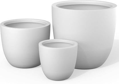 Kante Round Concrete Planter Set of 3, Large Outdoor Indoor Plant Pots with Drainage Hole, 10/14/18-Inch Diameter Flower Pots for Patio, Garden and Home, White