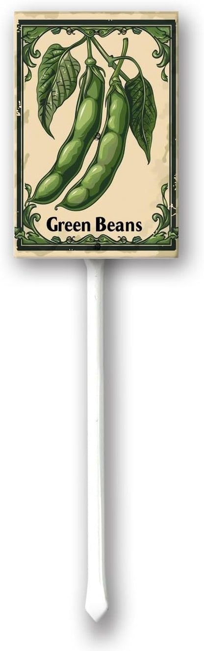 Uptell Vegetable Garden Green Beans Yard Sign Label With Stake Plant Markers For Outdoor Plants Waterproof 7x8.8inch Nursery Garden Outdoor Sign