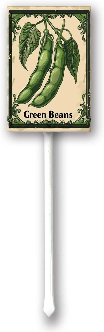 Uptell Vegetable Garden Green Beans Yard Sign Label With Stake Plant Markers For Outdoor Plants Waterproof 8x12inch Nursery Garden Outdoor Sign