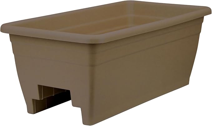 The HC Companies 24 Inch Wide Heavy Duty Plastic Deck Rail Mounted Garden Flower Planter Boxes with Removable Drainage Plugs, 4 Pack, Chocolate