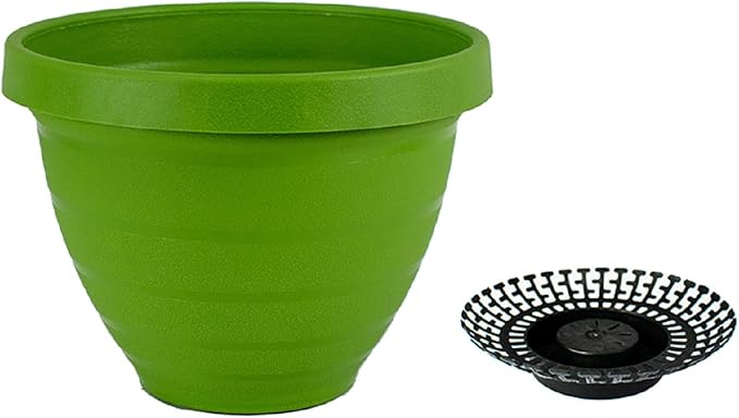 The HC Companies Rings Flower Planter - Self Watering Plant Pots for Herbs & More - Round Lightweight Outdoor & Indoor Planter (10" Green, Pack of 1)