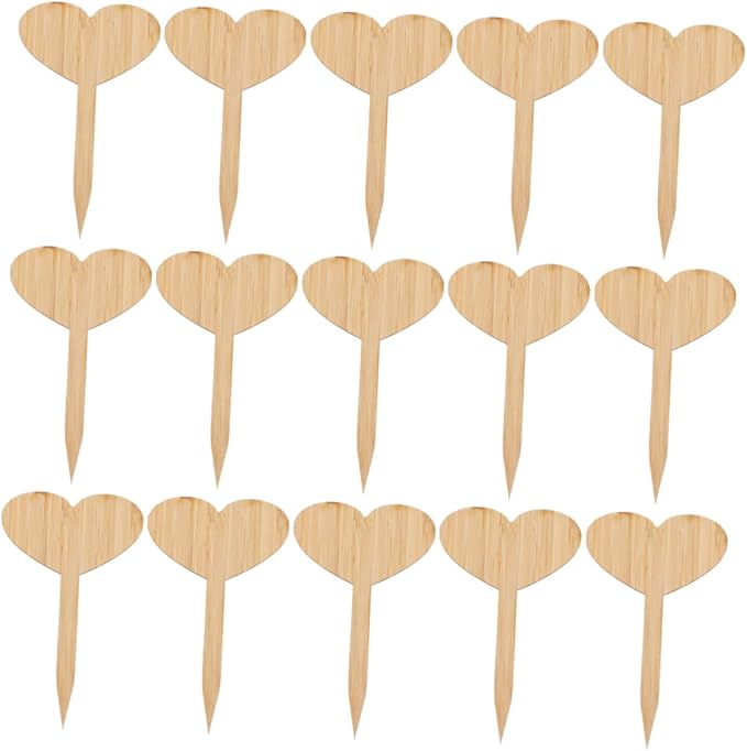 Mipcase 20pcs Heart Shaped Bamboo Thicken Plant Labels for Garden Seedling Markers t Shape for Writing
