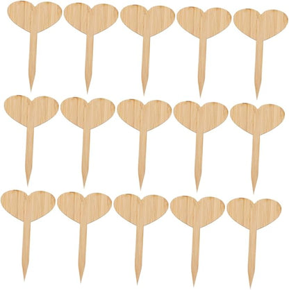 Mipcase 20pcs Heart Shaped Bamboo Thicken Plant Labels for Garden Seedling Markers t Shape for Writing