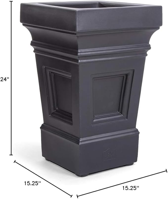 Step2 Atherton Square Planter, Large Planters for Outdoor Plants, Gardening and Flower Pot for Patio or Porch, Efficient Drainage, Durable Plastic, Onyx Black, 2-Pack
