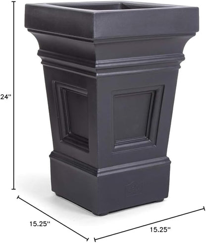 Step2 Atherton Square Planter, Large Planters for Outdoor Plants, Gardening and Flower Pot for Patio or Porch, Efficient Drainage, Durable Plastic, Onyx Black, 2-Pack