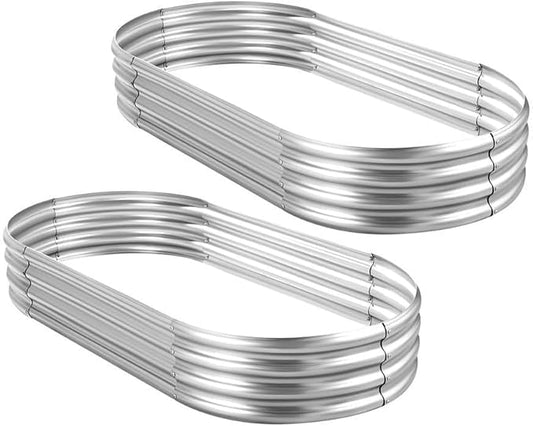 AHEONLAR 2 Pack 4x2x1ft Galvanized Raised Garden Bed Kit, Oval Large Metal Planter Box, Sturdy and Durable, Garden Boxes Outdoor Raised for Vegetables, Fruits, Flowers and Herbs(Silver)