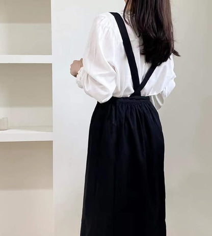 Cute Retro Cotton Linen X-Back Aprons Home Kitchen Garden Art Painting Pinafore Florist Shop Overalls