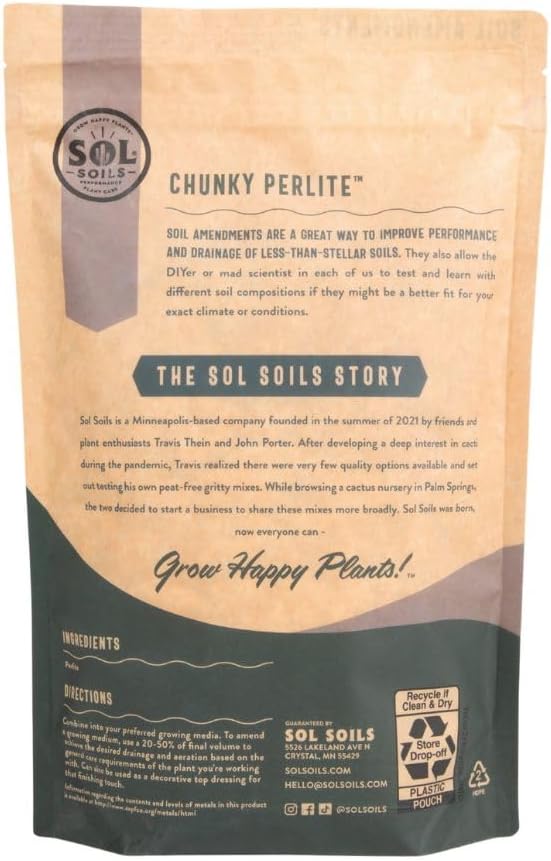 Sol Soils Chunky Perlite for Plants - Lightweight, All-Natural Volcanic Glass Soil Amendment to Improve Drainage & Aeration – 1 Gallon
