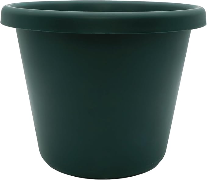 The HC Companies Classic Round Plastic Plant Pot w/Rolled Rim - Lightweight & UV Resistant Flower Pot for Herbs & More - Outdoor & Indoor Plant Pots w/Drainage (14 inch Evergreen, Pack of 1)