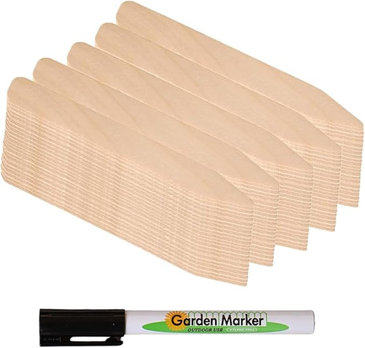 6 inch Wooden Plant Labels, 50 pcs with Garden Marker
