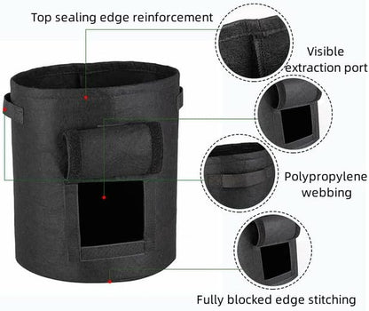AA003-7 3-Pack 7 Gallon Potato Grow Bags，Garden Vegetable Planter with Handles，Grow Bags with Flap Plant Container Planter Pot for Potato Tomato and Vegetables ，Black, Beige and Green.