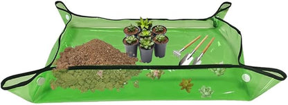 Waterproof 39.4"*29.5" Repotting Mat for Indoor Plants Transplanting, Heavy Duty Potting Tray for Mess Control, Succulent Potting, Garden Mat, Bonsai Tools for Plant Lover, Clear Green