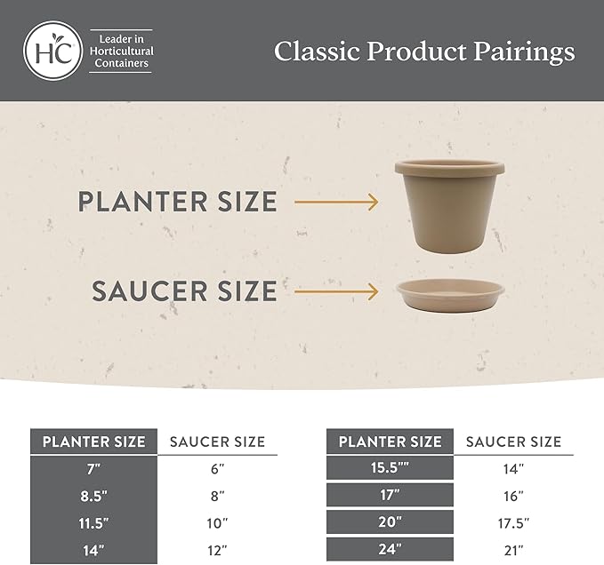 The HC Companies Classic Round Plastic Plant Pot w/Rolled Rim - Lightweight & UV Resistant Flower Pot for Herbs & More - Outdoor & Indoor Plant Pots w/Drainage (17 inch Warm Gray, Pack of 1)