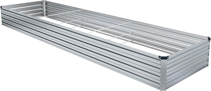 2 Pack 12x4x1FT Galvanized Raised Garden Bed Kit, Outdoor Metal Planter Box for Vegetables, Bottomless Rectangular Gardening Bed with Support Rods, Tool-Free Assembly, Silver