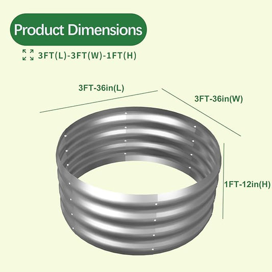 Galvanized Garden Bed Kit for Vegetables/Herbs/Flowers, Raised Planter Box, Outdoor, 3x3x1 ft, Silver