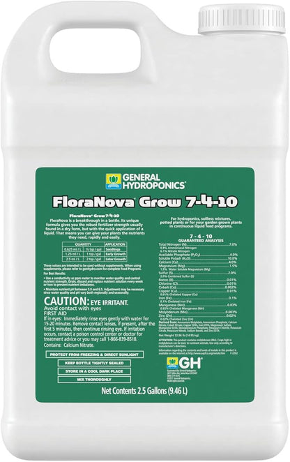 General Hydroponics Flora Nova Grow Fertilizer, 2.5 gal, Natural
